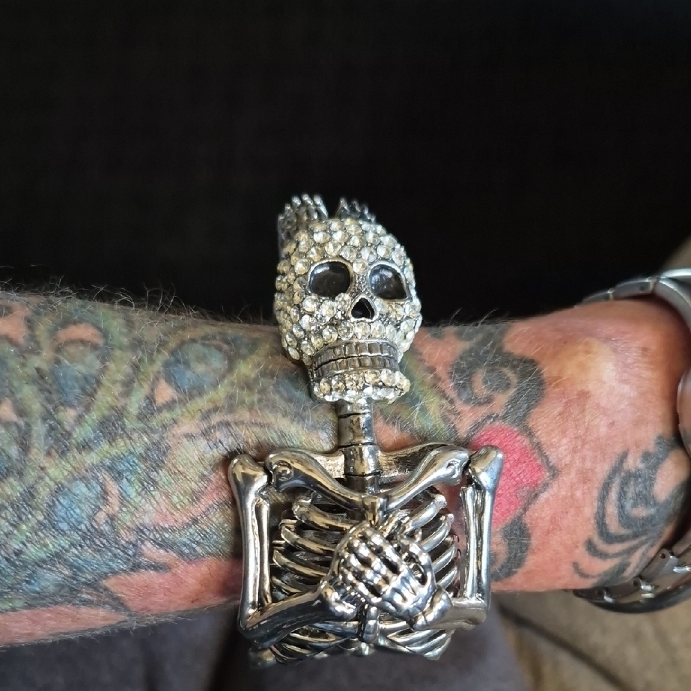 Silver Rhinestone Skeleton Cuff Bracelet - Picture 6 of 6